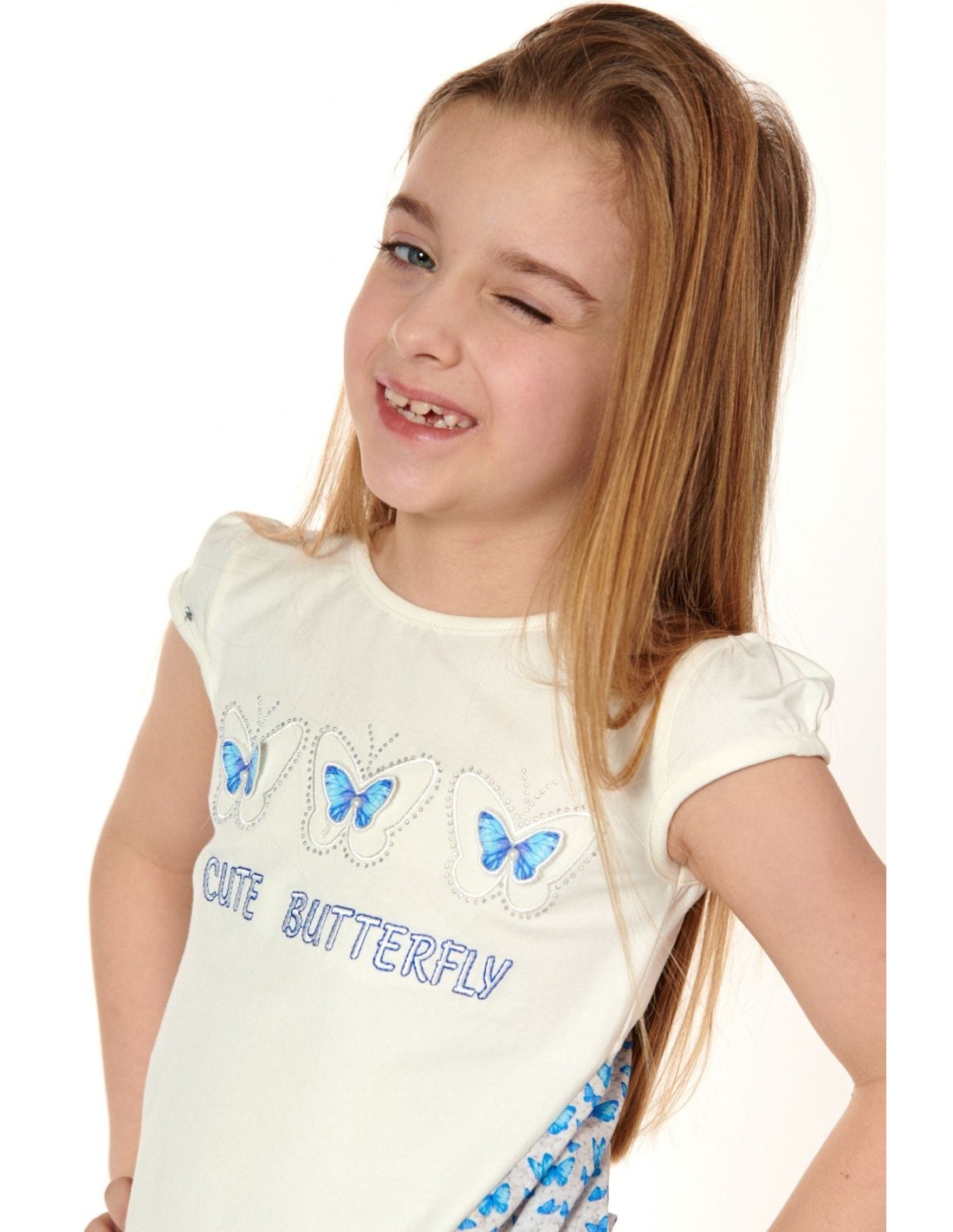 Girls\' blouse with a longer back, cream, NDZ8158 - Online store - Boutique